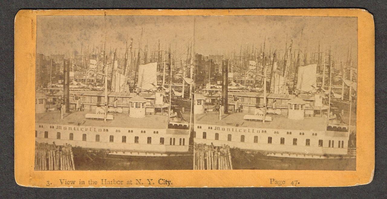 b348, Anon-Unknown Stereoview, #3, View in New York Harbor, 1870\'s