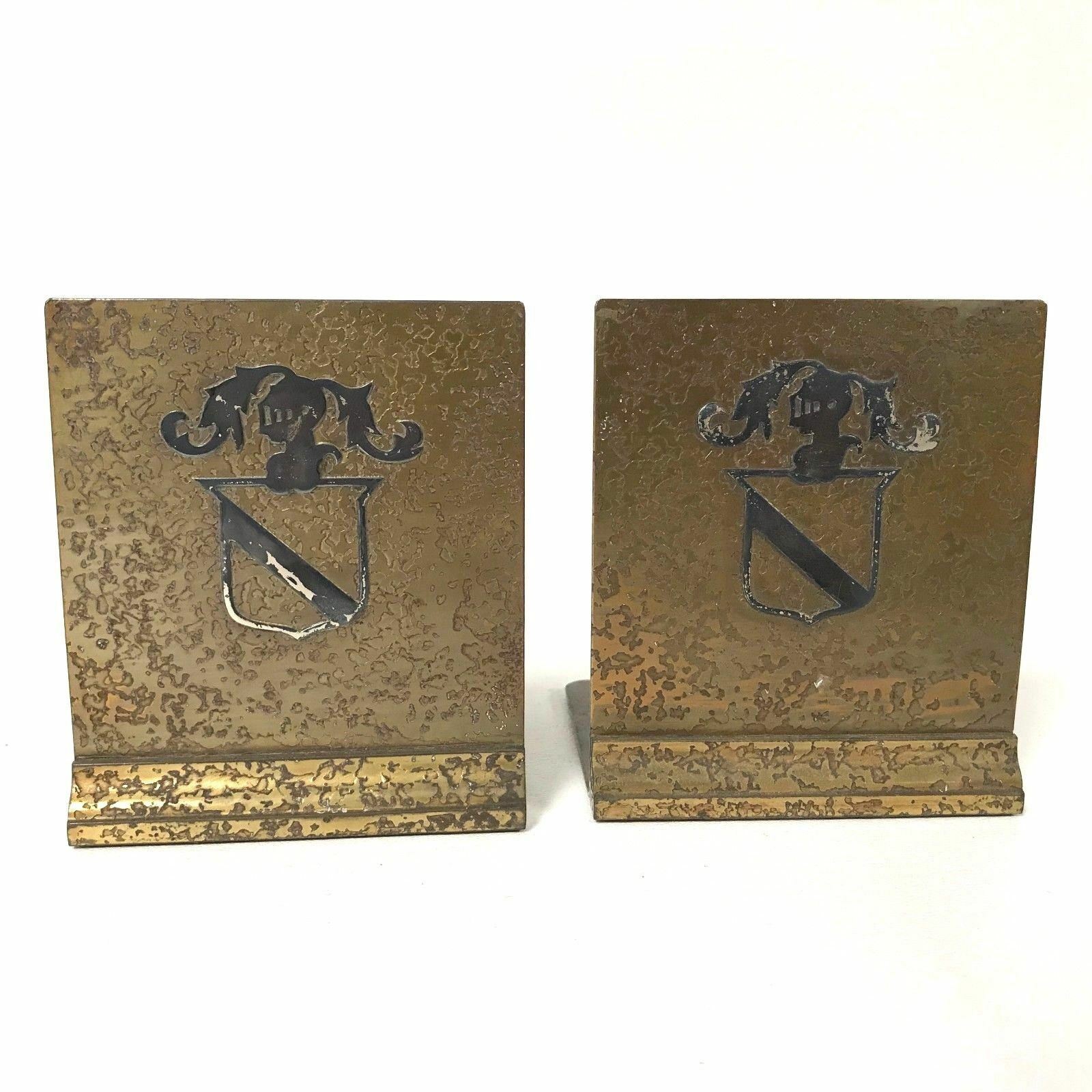 1920 Silvercrest / Heintz Silver on Bronze Arts & Craft Knight Shield Bookends