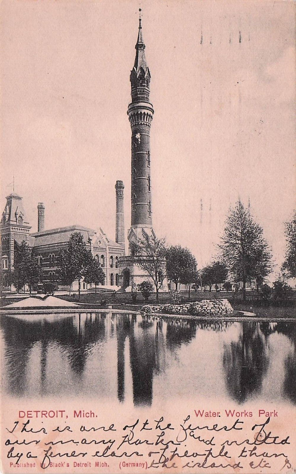 Postcard Vintage (1) MI, Detroit Water Works Park P 5/13/1908 (#330)