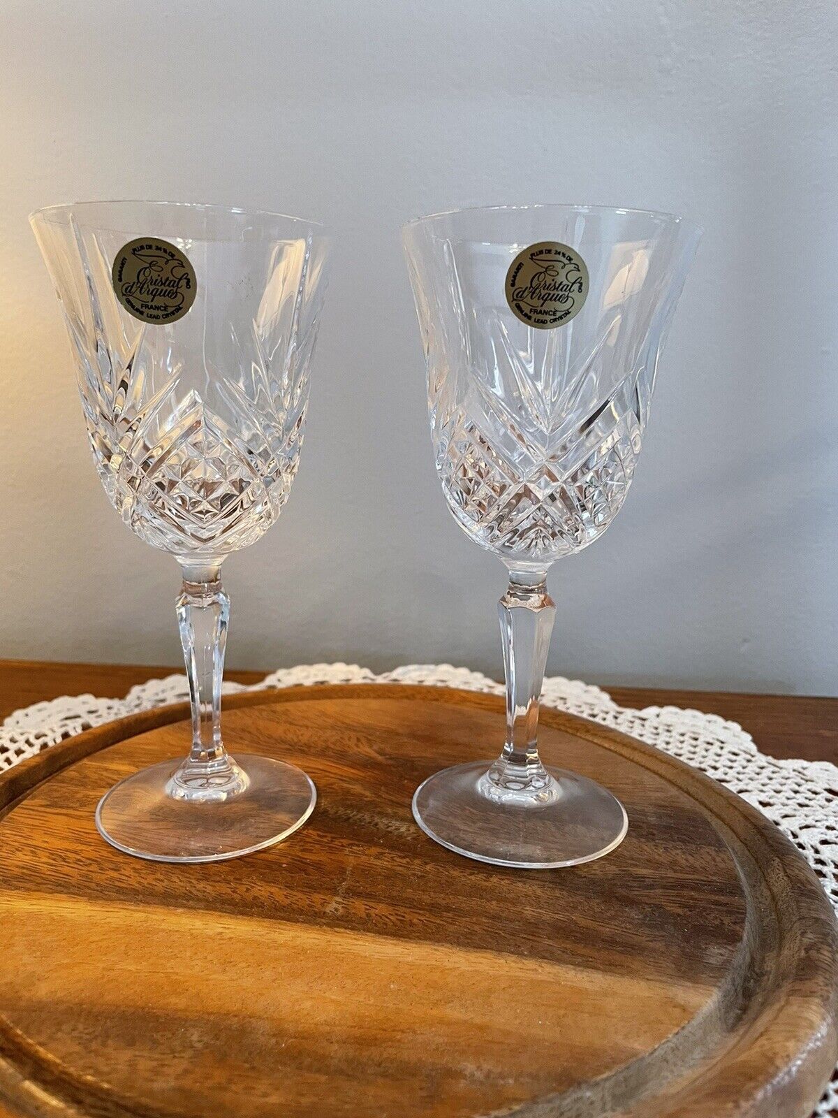 Crystal Set of 2 Diamant Cristal D'Arques Durand Crystal Wine Glass Stemware