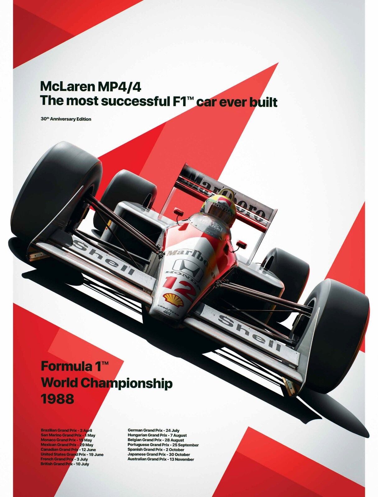 1988 Formula 1 McLaren MP4/4 Honda Most Succesful F1 Car Ever Built Poster