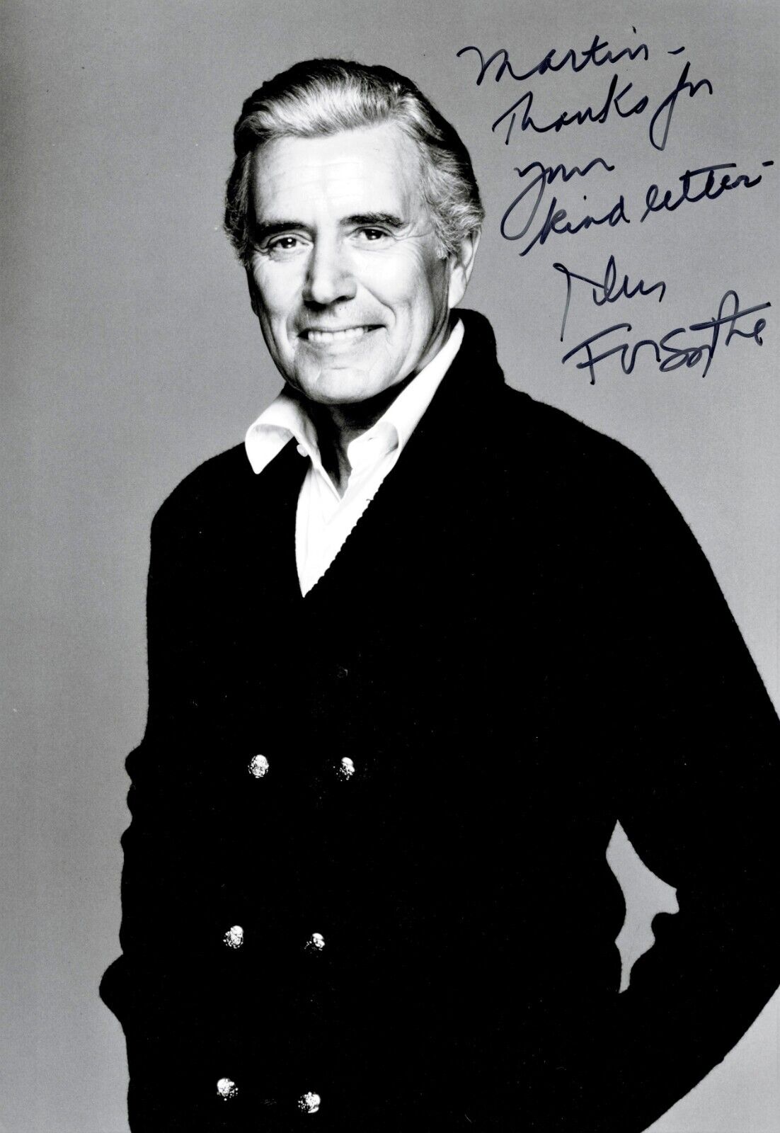 John Forsythe Autograph: Hand signed Photo, 8 x 10, CoA