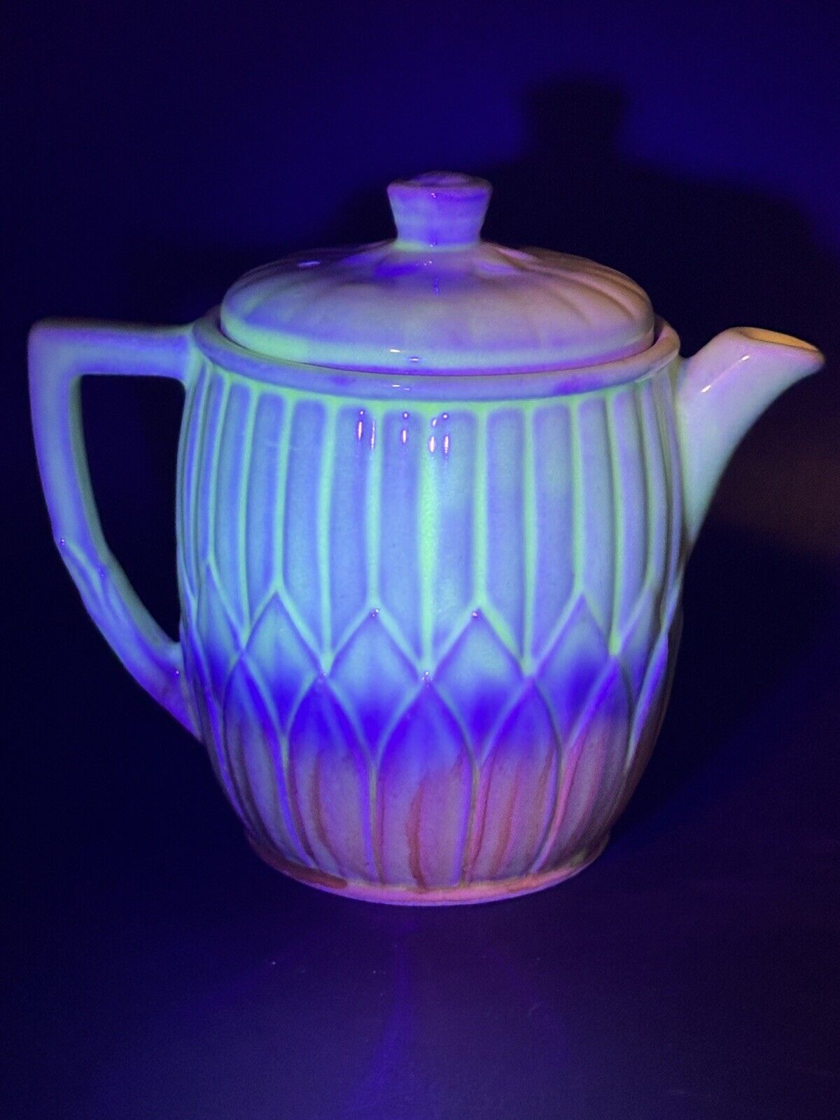 *Glows* Uranium Glaze Porcelier Vitreous China Teapot  Art Deco *Rare* Vintage