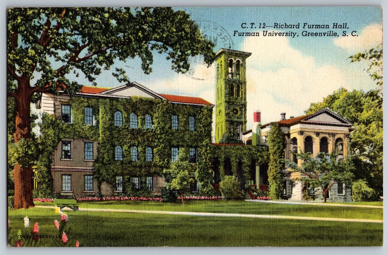 Greenville, SC - Richard Furman Hall, Furman University - Vintage Postcard