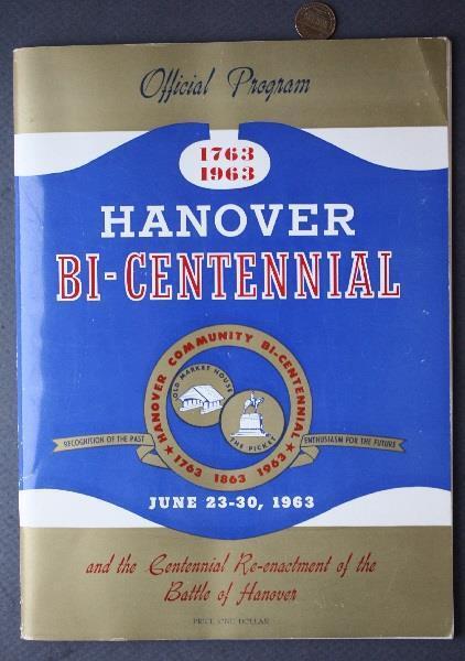 1763 to 1963 Hanover Pennsylvania Bicentennial Program Civil War Battle too-----