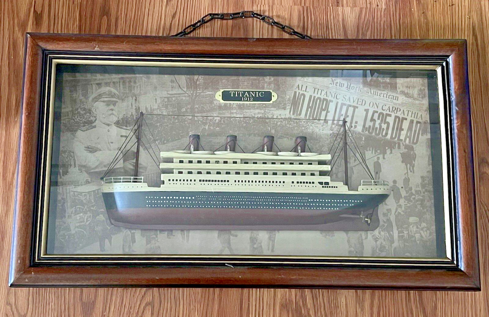 Vintage Titanic Wall Decor Framed w/ Wooden Replica Ship