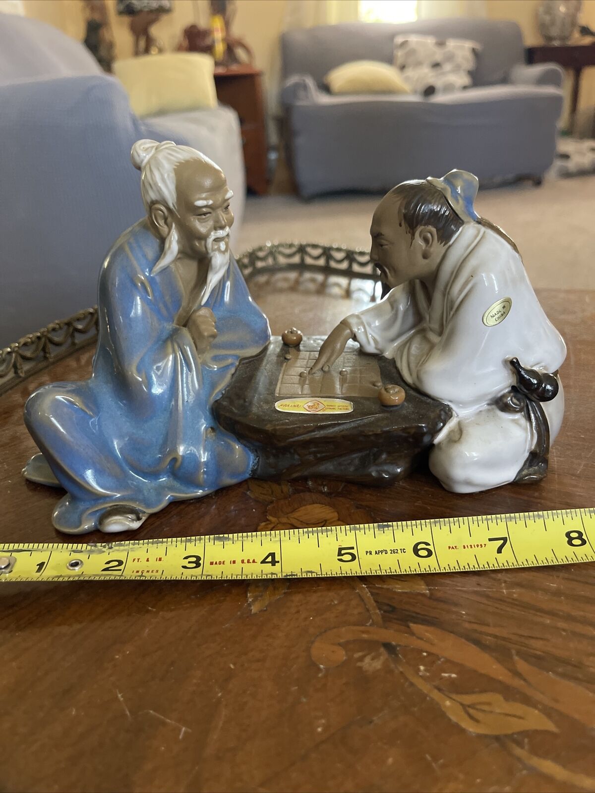Vintage Mud Men Chinese Shiwan Clay Pottery Figurine 2 Men Playing Board Game