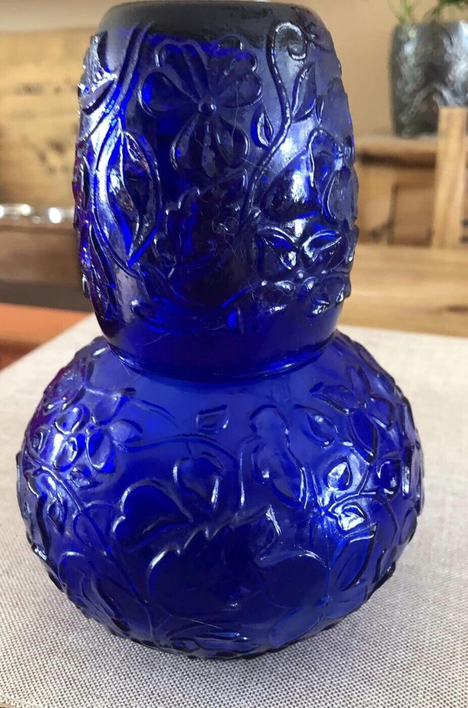 Vintage Cobalt Blue Glass Carafe With Matching Glass