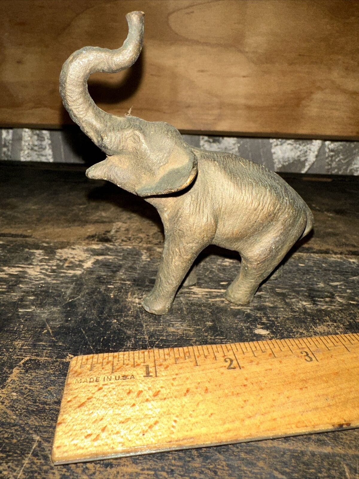 Vintage (Solid Brass Elephant) Trunk Up Figurine Home Decor 4” Tall Heavy