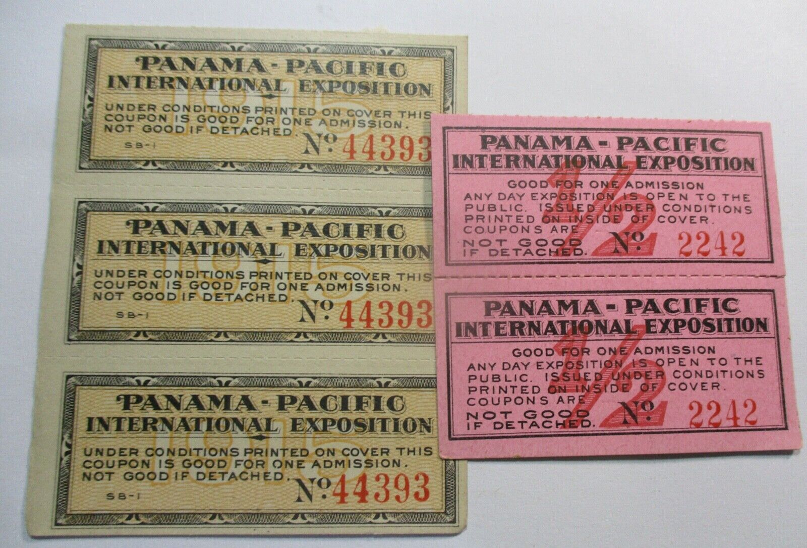 ADULT & HALF-PRICE CHILD TICKETS FOR THE 1915 PANAMA PACIFIC PPIE EXPO SAN FRAN