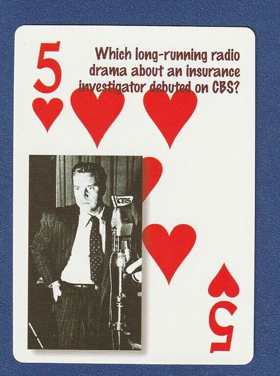EDMOND O\'BRIEN 2018 Flickback 1949 Trivia Challenge Playing Card #5 Of Hearts*
