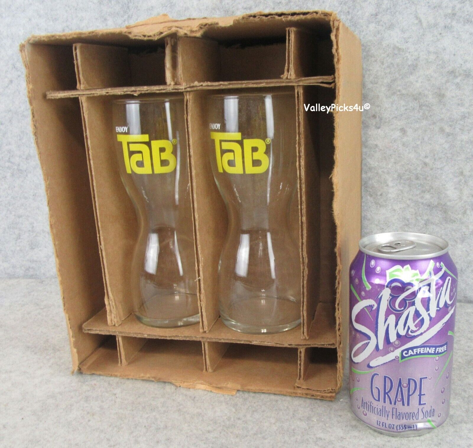 NOS Vintage Set of 4 TAB Diet Cola Soda Drinking Hour Glass Tumblers