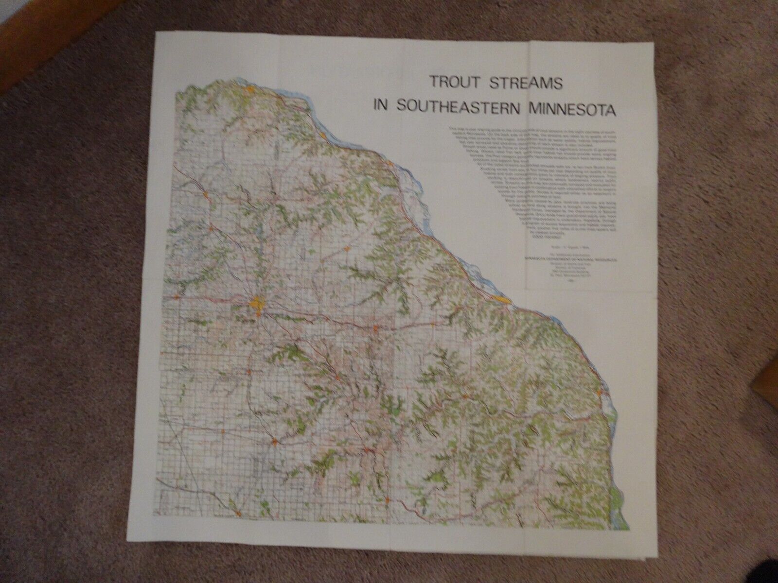 Vtg 1973 TROUT STREAMS IN SOUTHEASTERN MINNESOTA Map for Fishing Area Locator