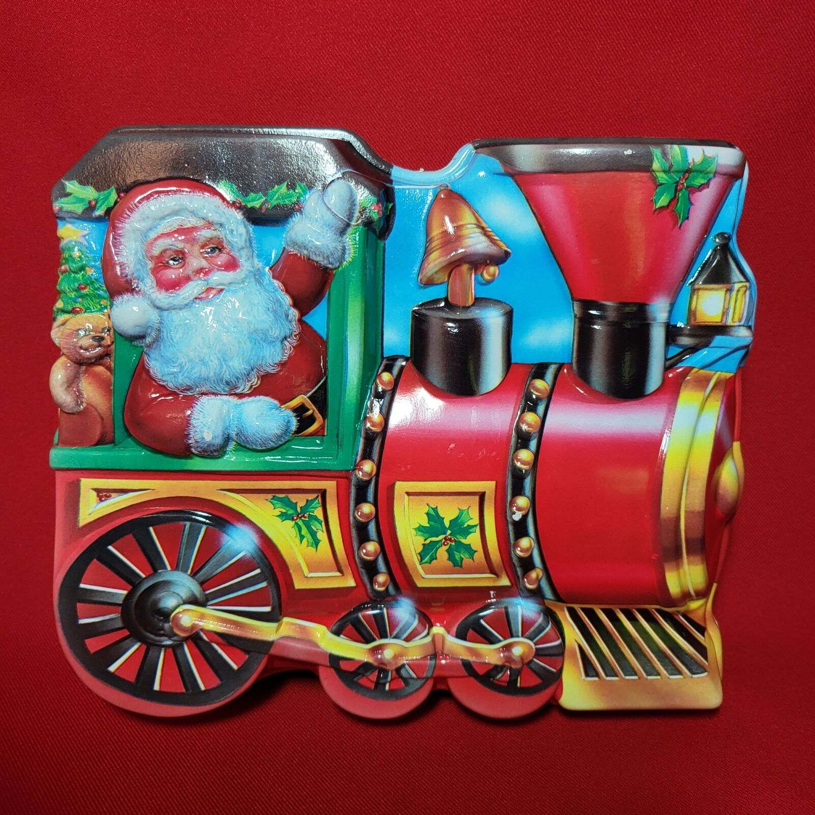 Vintage Ullman Plastic Christmas Santa Train Cookie Container