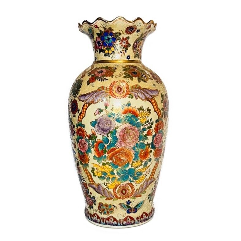 Vintage Vase Ceramic Hand Painted Artistic Multicolor Floral 10\