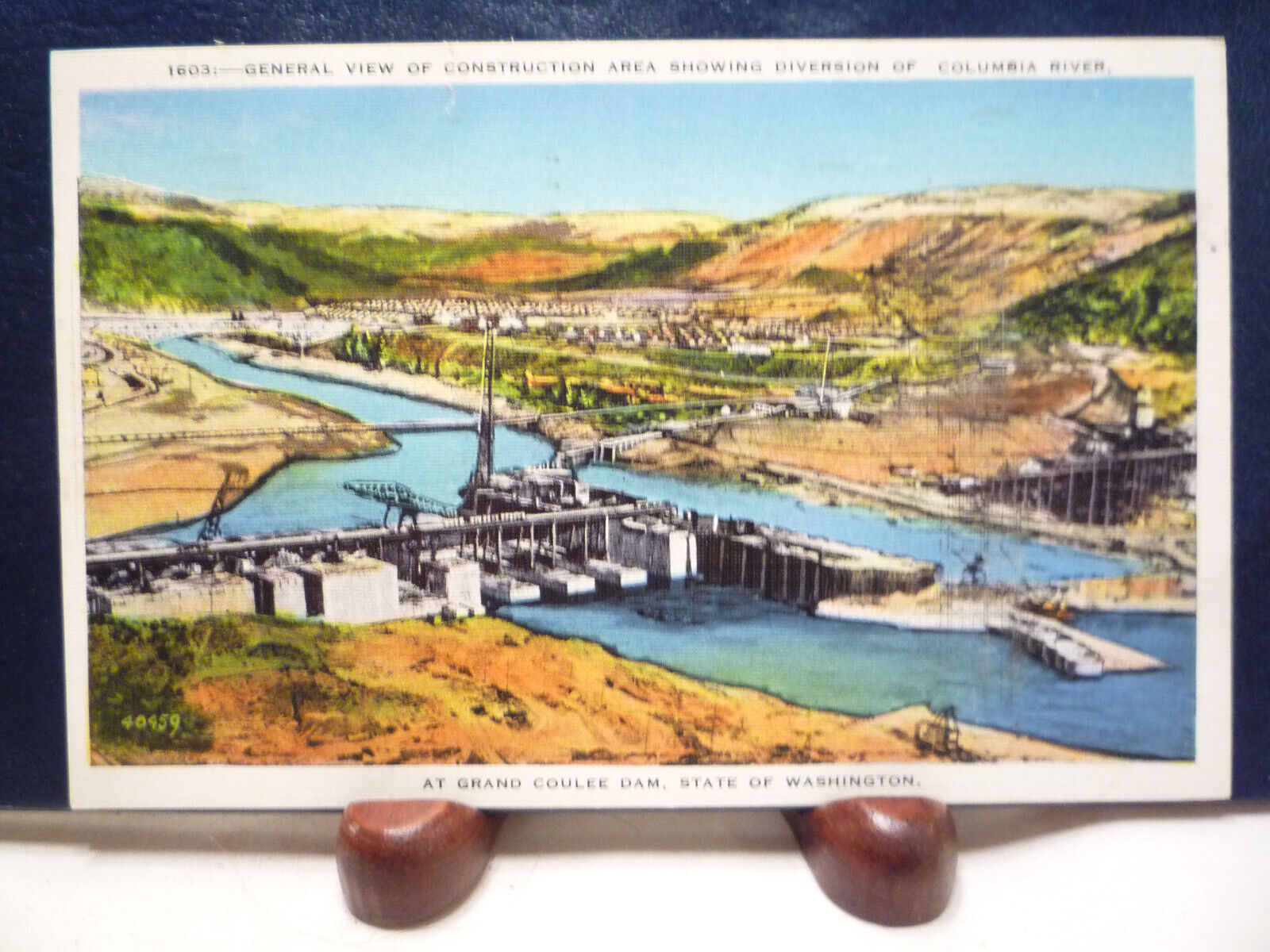 1930s Postcard Columbia River, WA ~ Grand Coulee Dam Construction