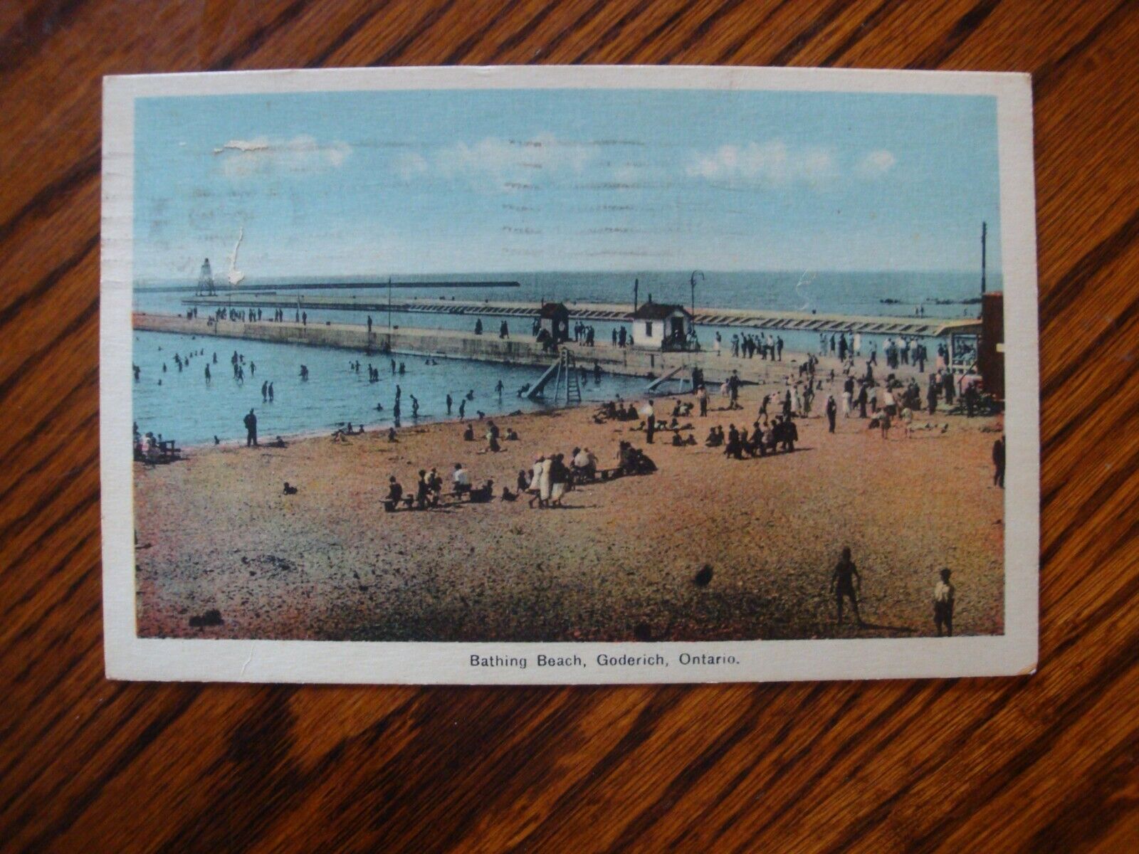 Vtg. Bathing Beach, Goderich, Ontario Postcard, J.E. Evans Pmkd 1939 (P)