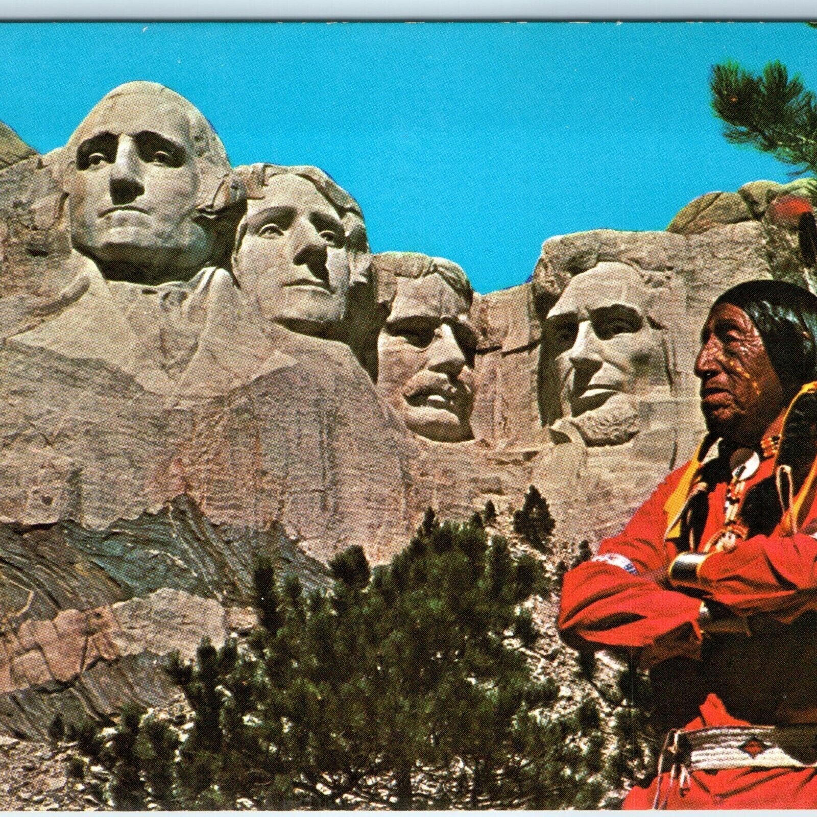 c1970s Mt. Rushmore Chief Pawnee Bill\'s Indian Trading Post Postcard Mount A178
