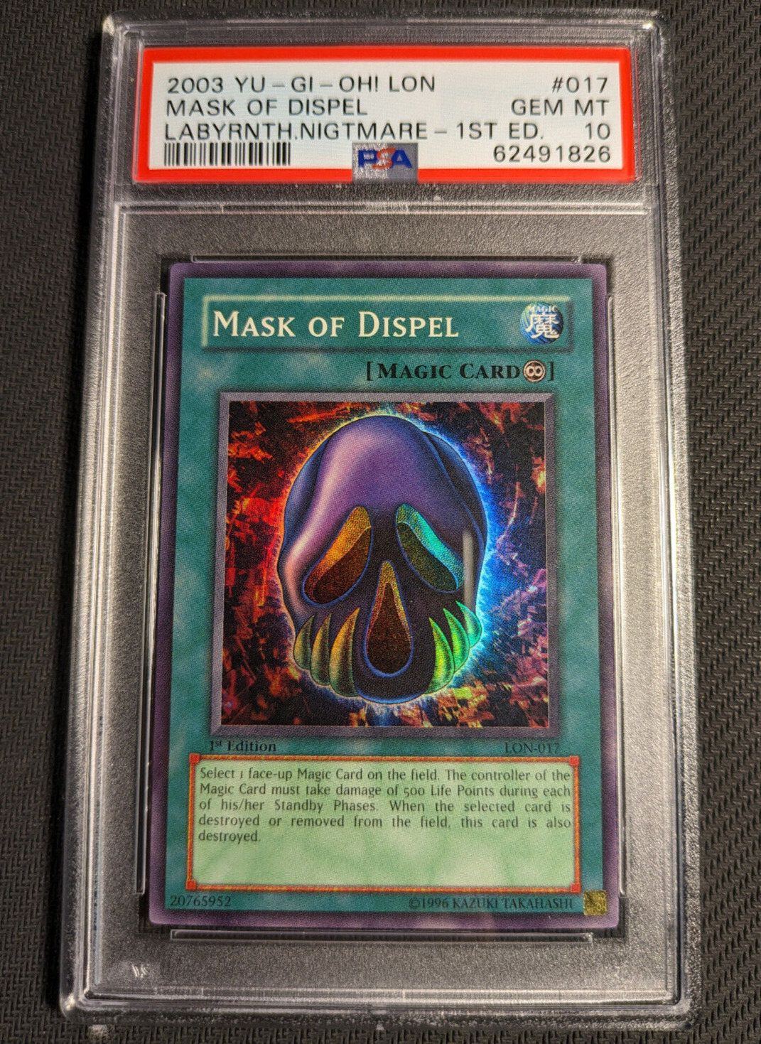 Yugioh Mask of Dispel LON-017 1st Edition Super Rare PSA 10 Gem Mint
