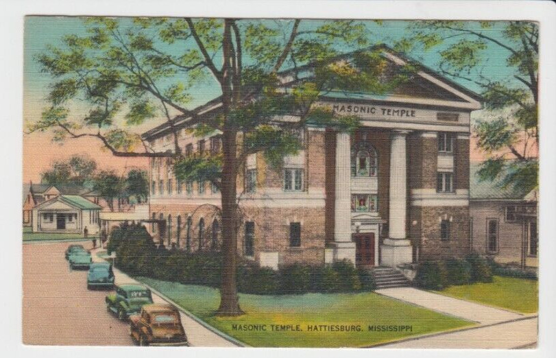 Postcard MS Hattiesburg Mississippi Masonic Temple c.1944 G7