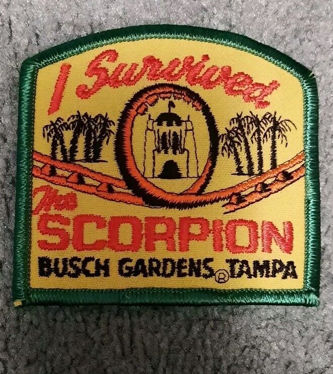 Vtg Busch Gardens Tampa Florida Souvenir Embroidered Patch I Survived Scorpion