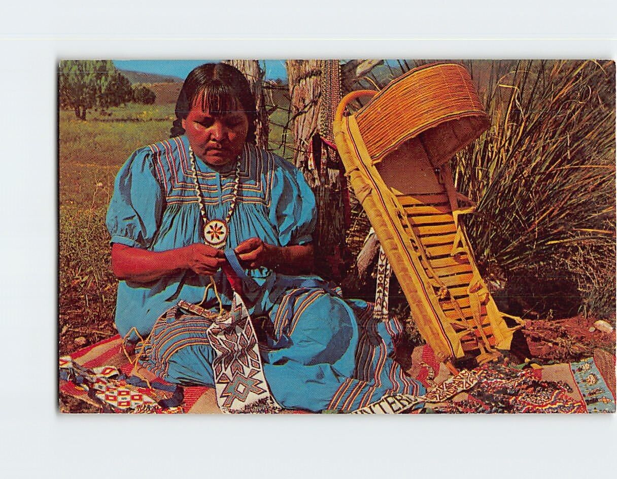 Postcard Apache Bead Maker Displays Necklaces Ties Belts Made from Glass Beads