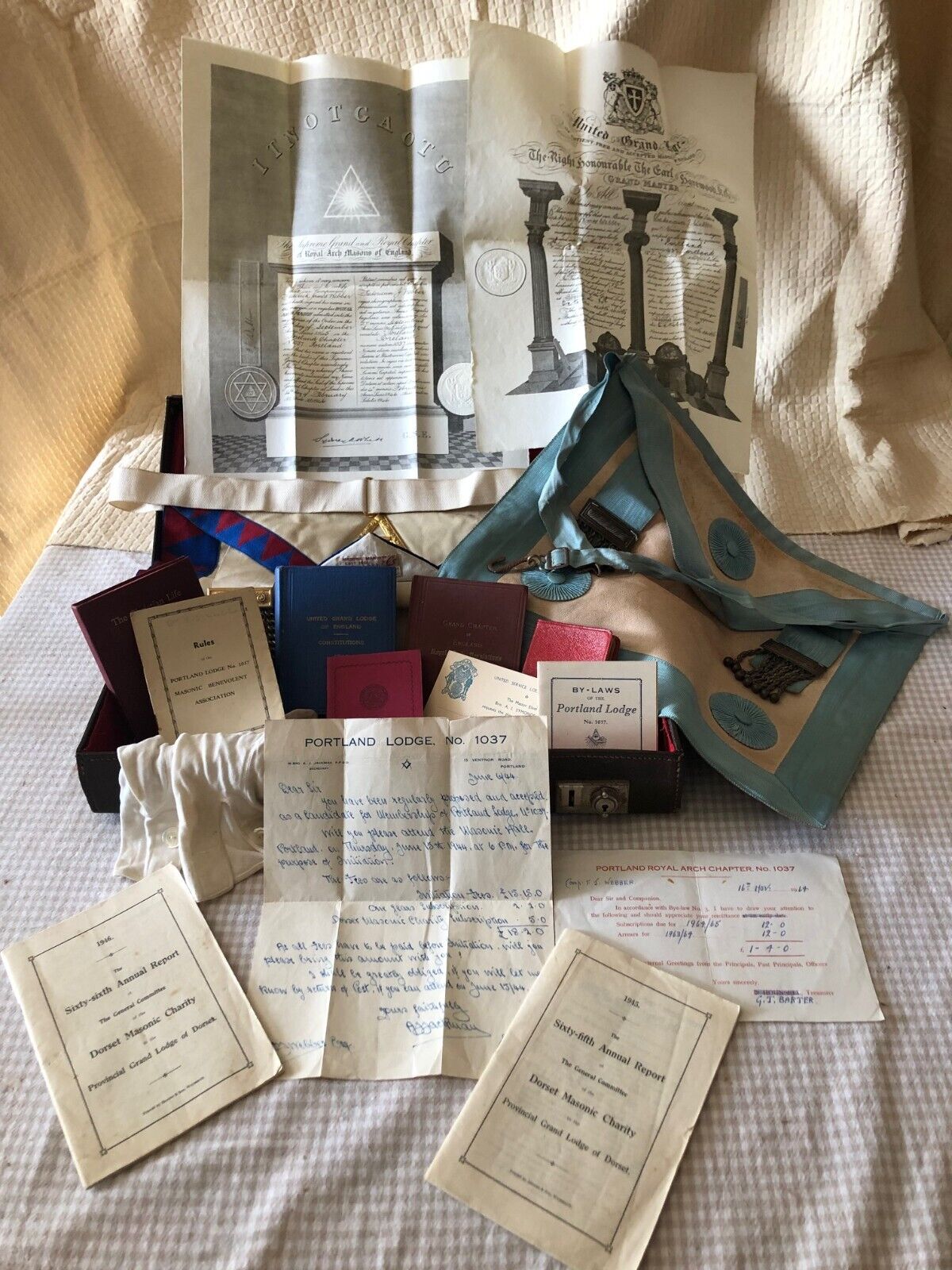 Job Lot of 17 Pieces of English Freemasons Box Portland Lodge No 1037 1940s