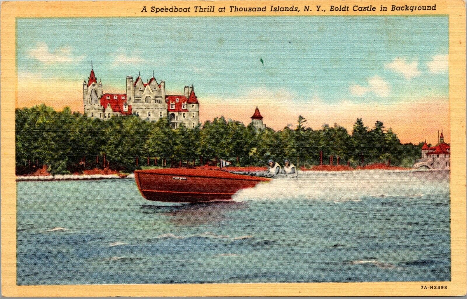 Vtg 1930\'s Speedboat Thrill Boldt Castle Thousand Islands New York NY Postcard