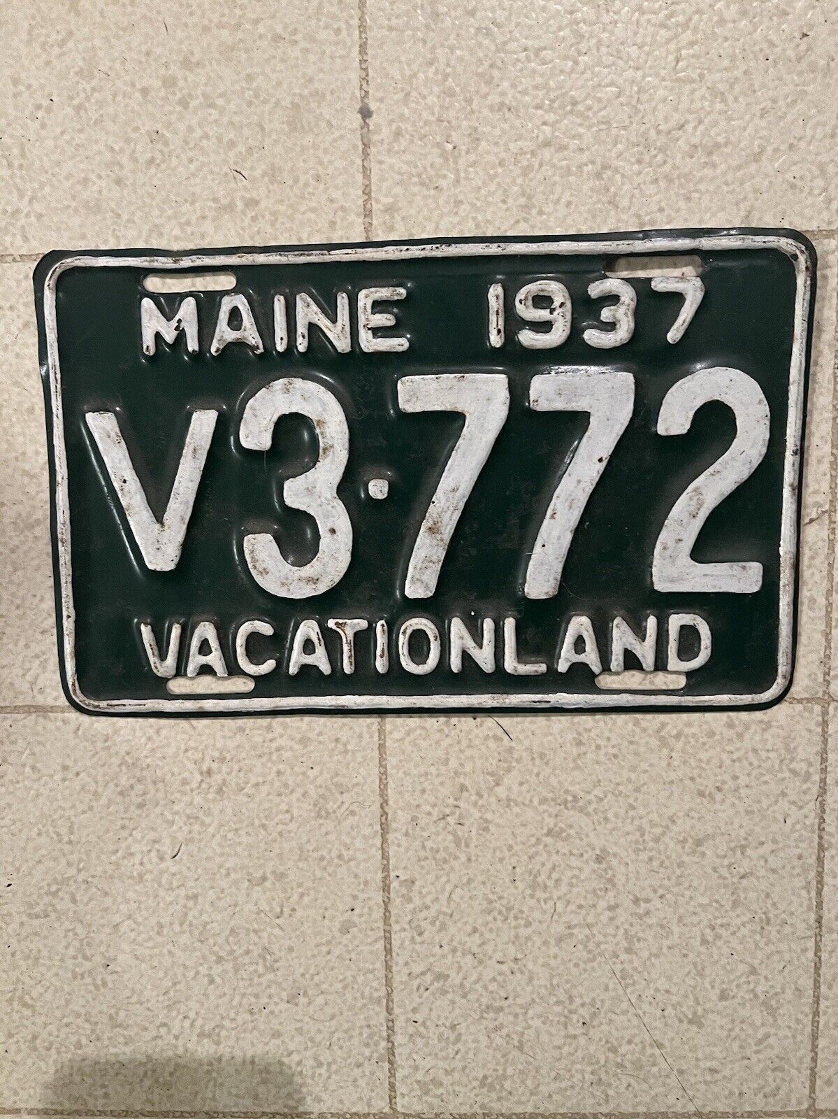 1937 Maine license plate V 3-772 pre-war ORIGINAL