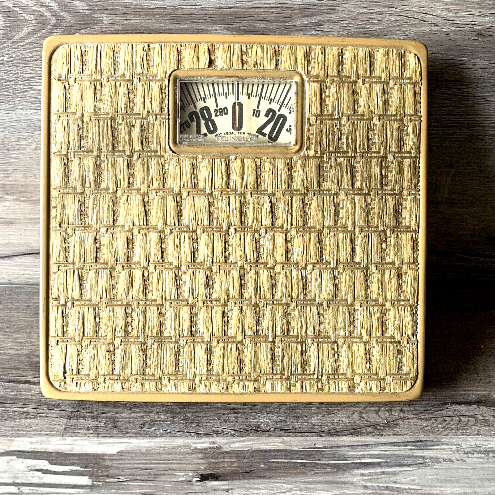 Vintage Counselor Bathroom Scale, Mid Century Metal Woven Tiki Style 1950’s