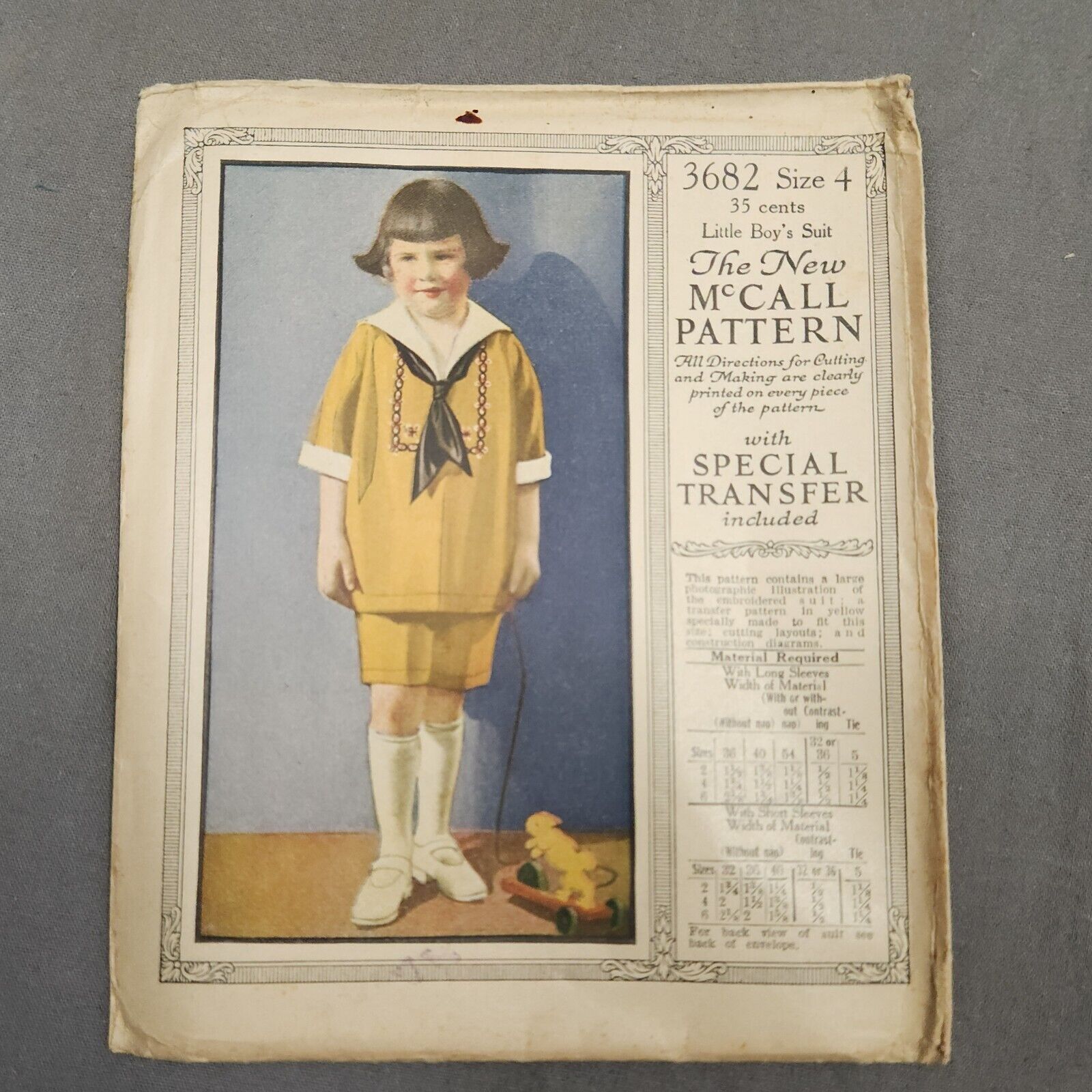 1920\'s McCall Sewing Pattern #3682 Little Boy\'s Suit Size 4 Antique VTG Uncut