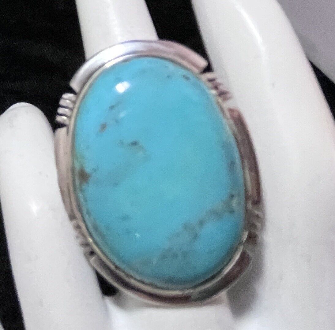 Size 11 Navajo Sterling Lone Mountain Turquoise Ring #760