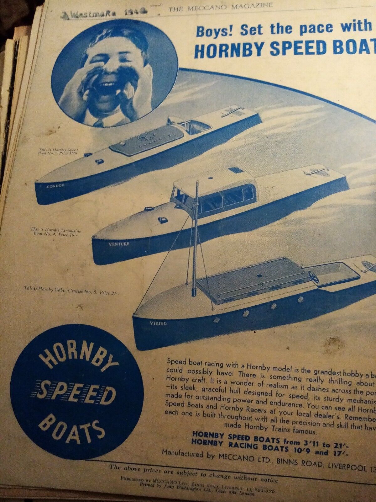 Kvc50  Ephemera 1940 advert hornby speed boats 