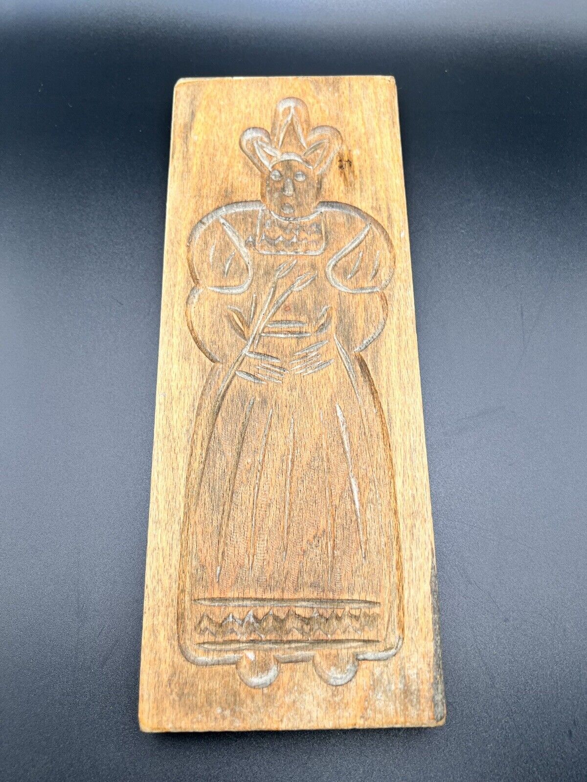 Antique German Wood Hand Carved Woman Springerle Cookie Panel Unique c.1900’s