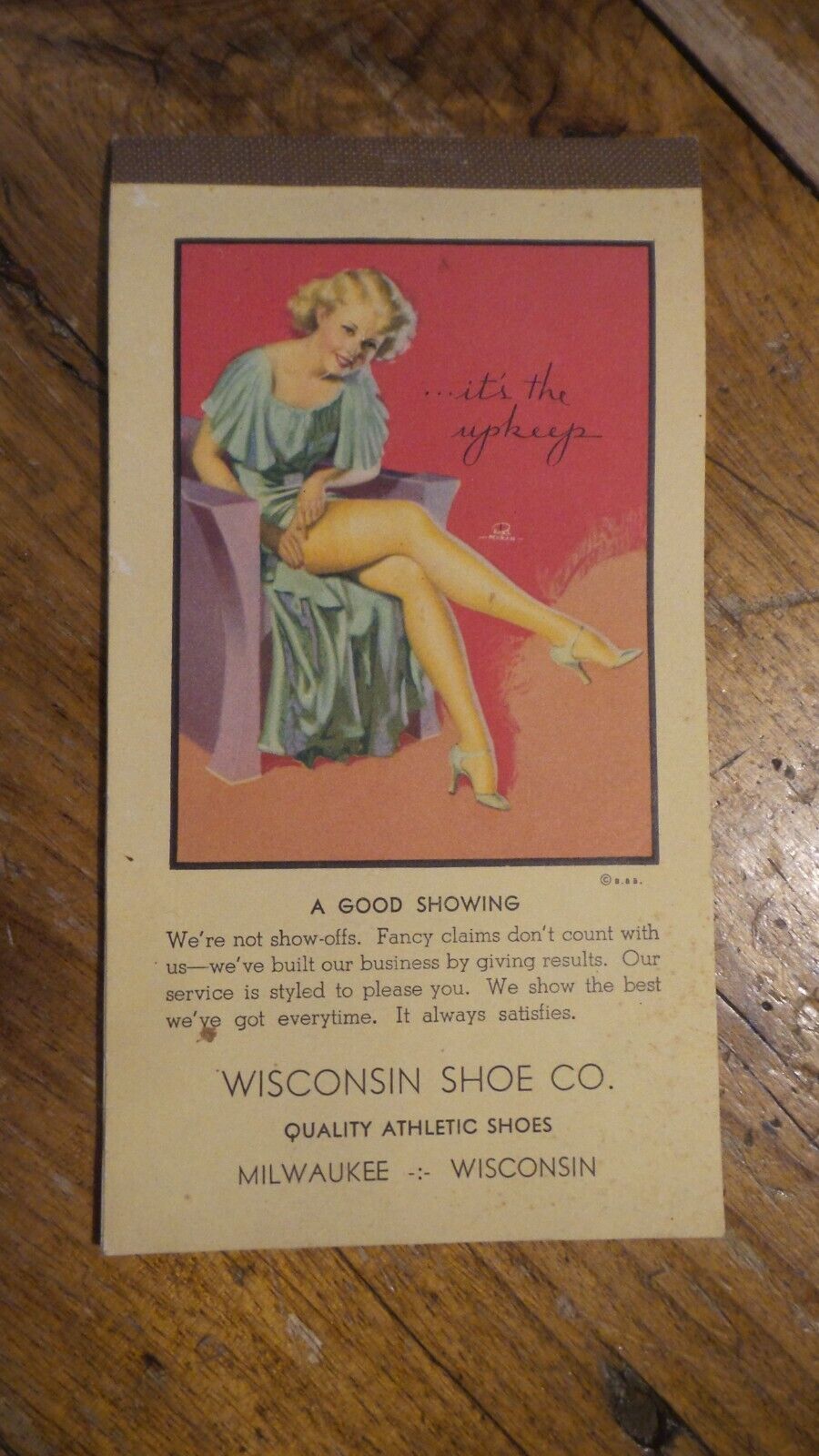 Antique 1939 Advertising Memo Book WISCONSIN SHOE CO., Milwaukee, July