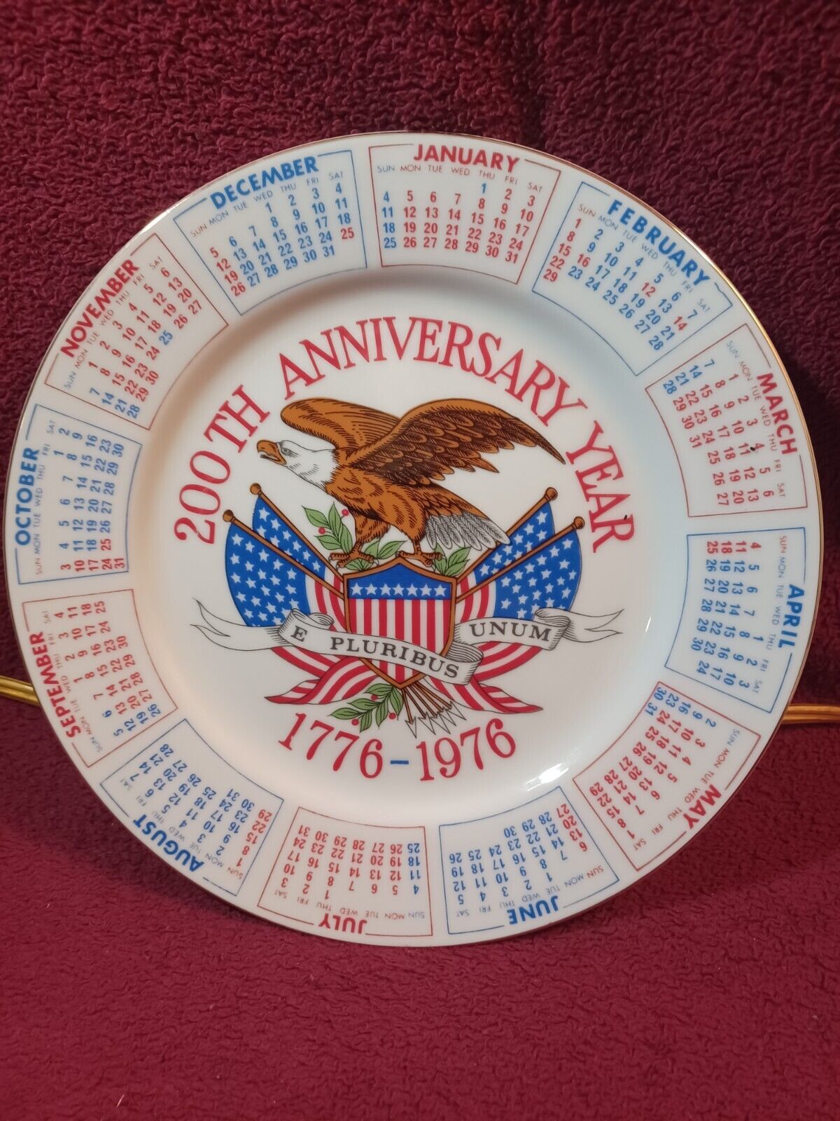 Vintage 200th Anniversary Collector Calendar Plate 1776-1976 by Spencer Gifts