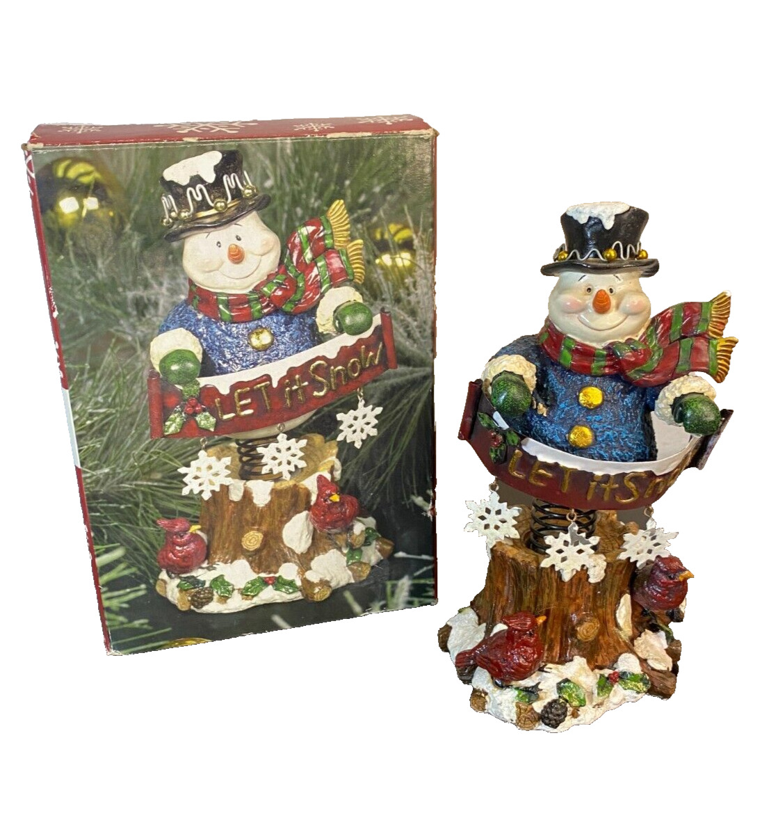 Kirkland's Vintage Christmas Holiday Snowman On A Spring Let It Snow With Box