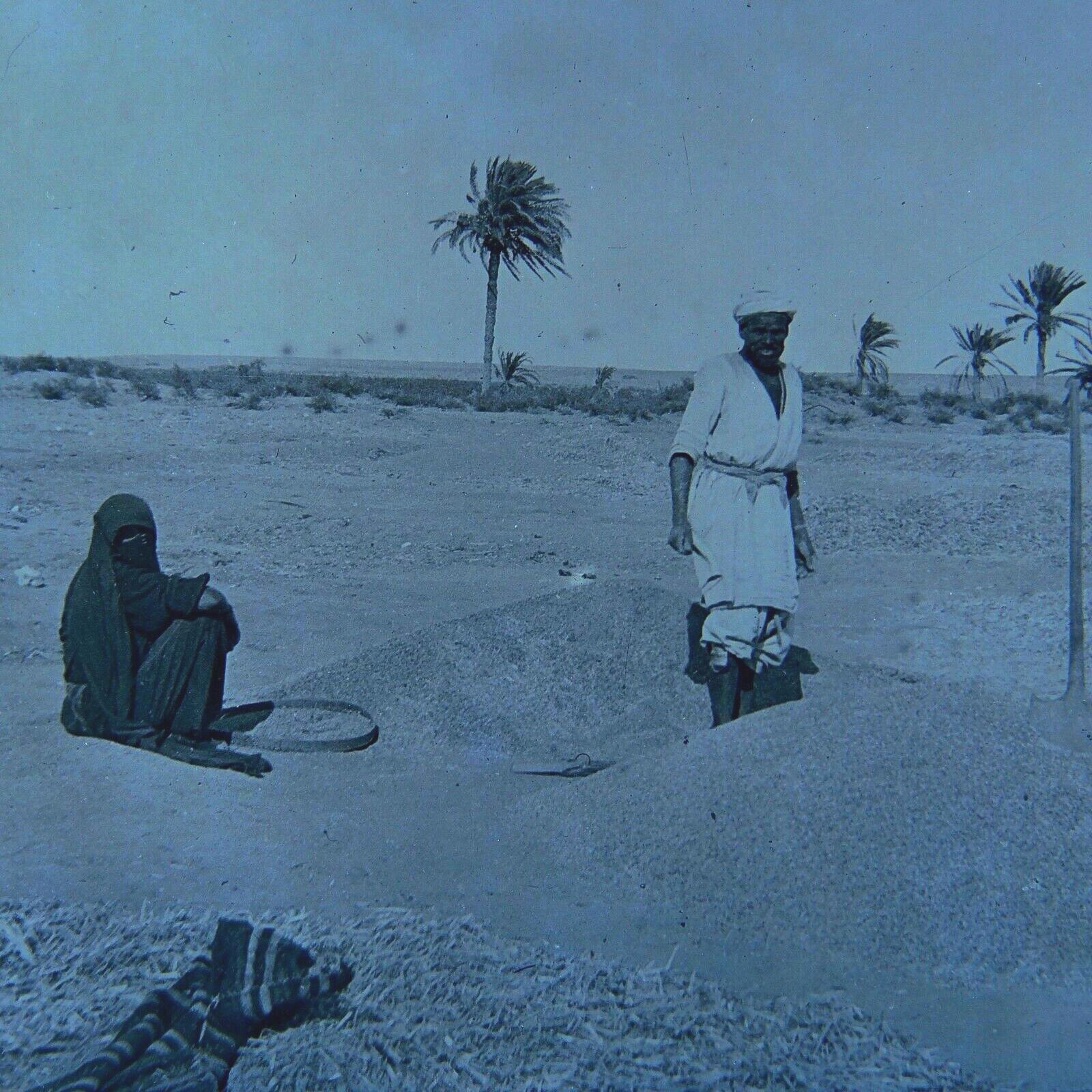 c.1900s Glass Plate Negative Men in Desert Egypt 3-1/4x4