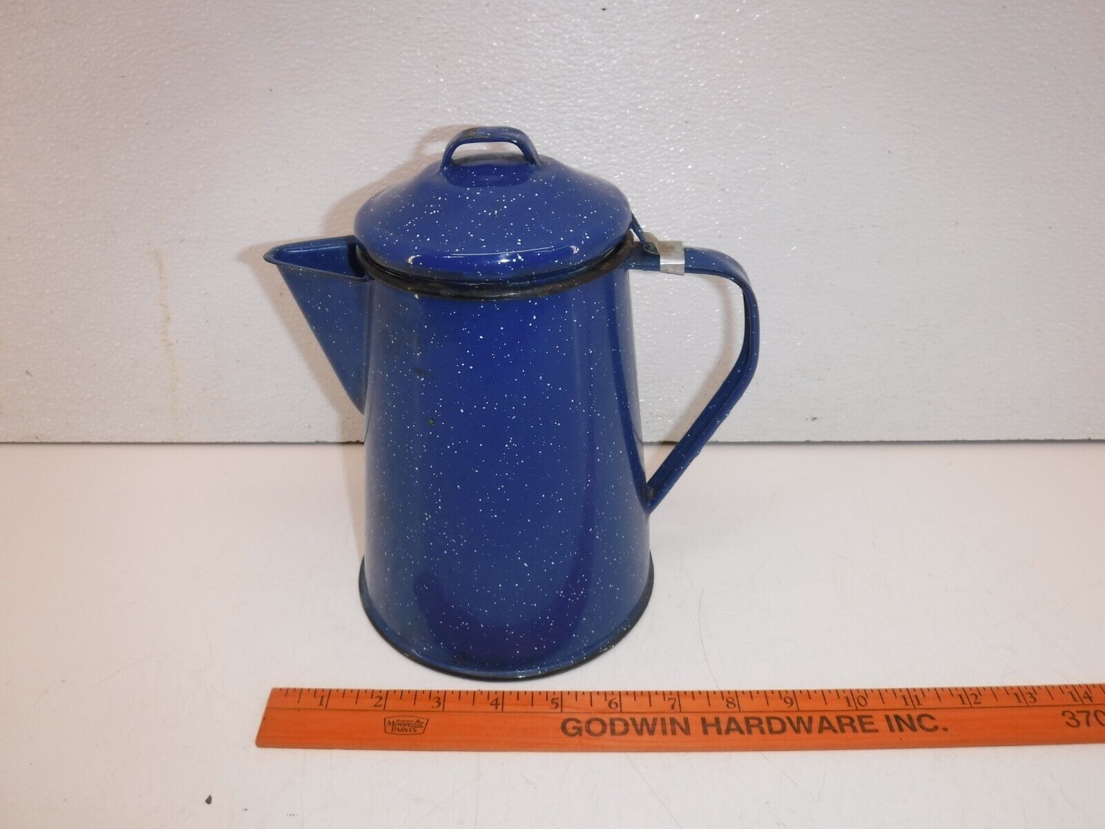 Vtg Granite Ware Percolator Coffee Pot Hinged Lid Blue Enamel 8.75\