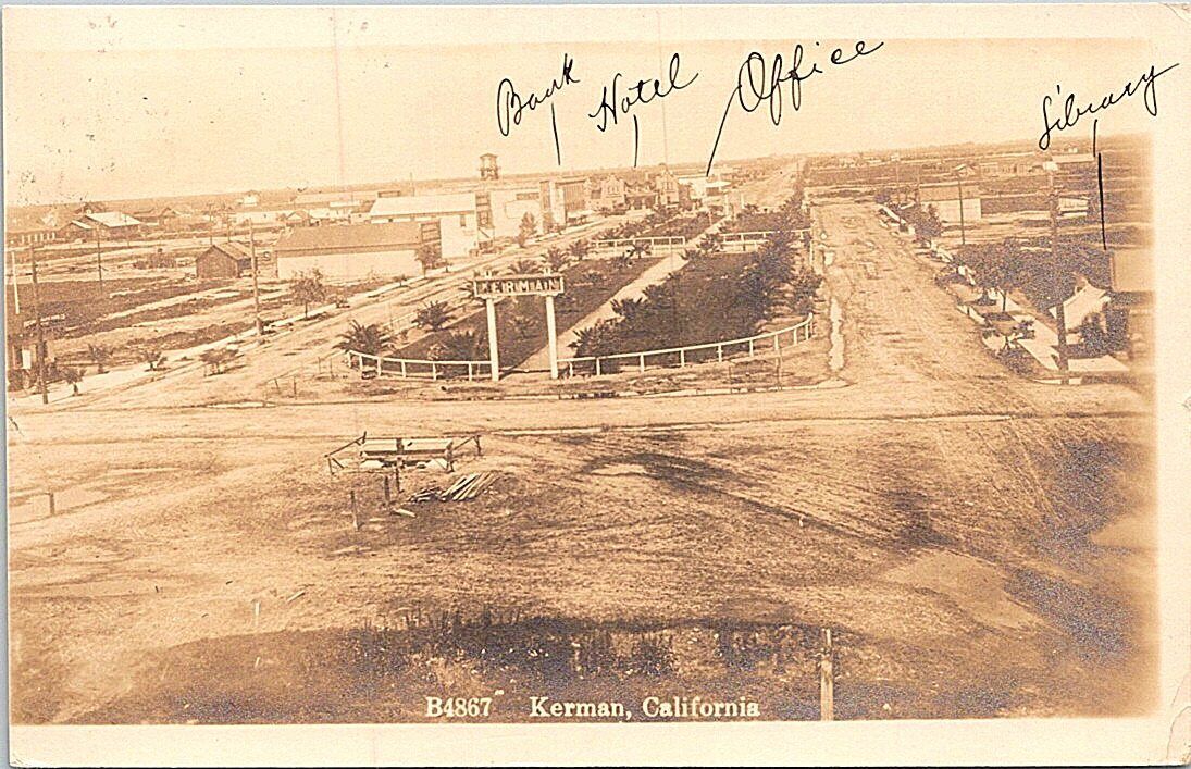 RPPC Kerman California Town View and Street Scene 1913