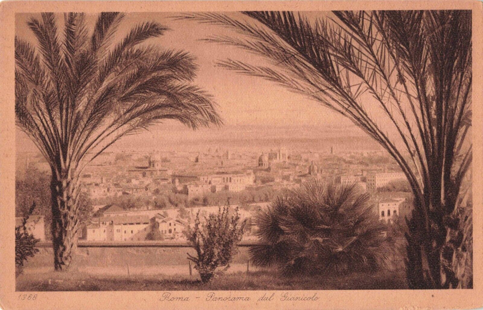 Rome Italy, Panorama from Janiculum Hill, Sepia, Vintage Postcard