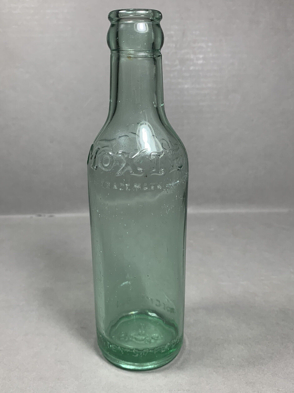 Vintage Moxie Soda Glass Bottle 7 oz Registered Green Aqua