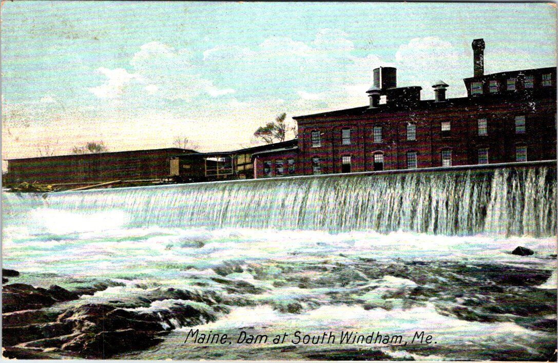 1913, Dam at SOUTH WINDHAM, Maine Postcard - Hugh C. Leighton