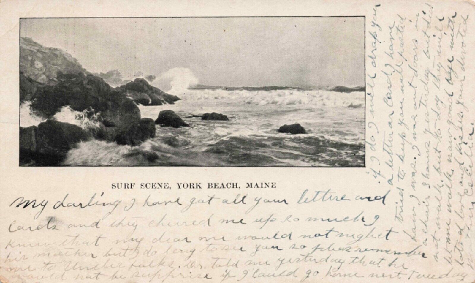 Surf Scene York Beach Maine  Vintage PC Posted 1910