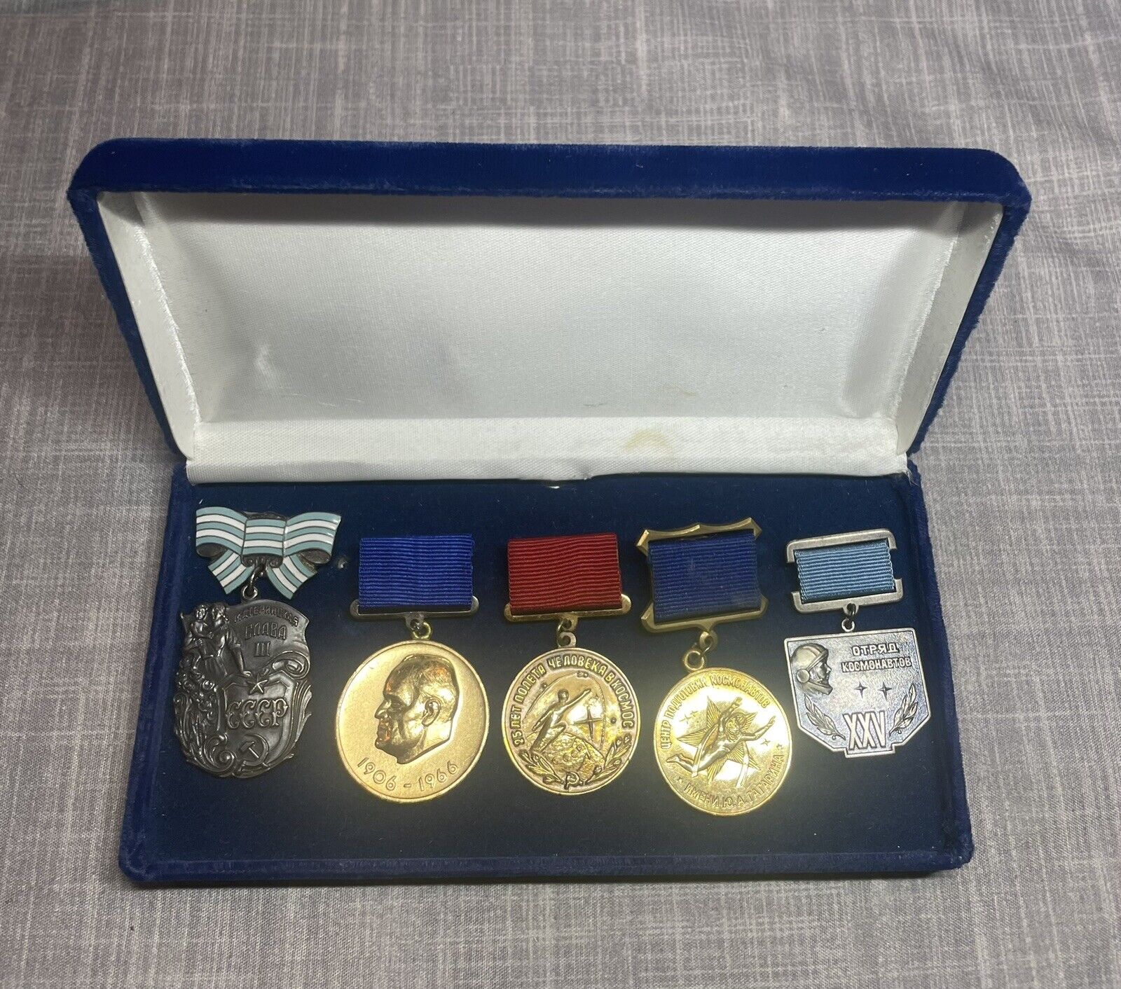 Vintage Lot of (5) Original Russian Military Medals Some Inscribed(?)