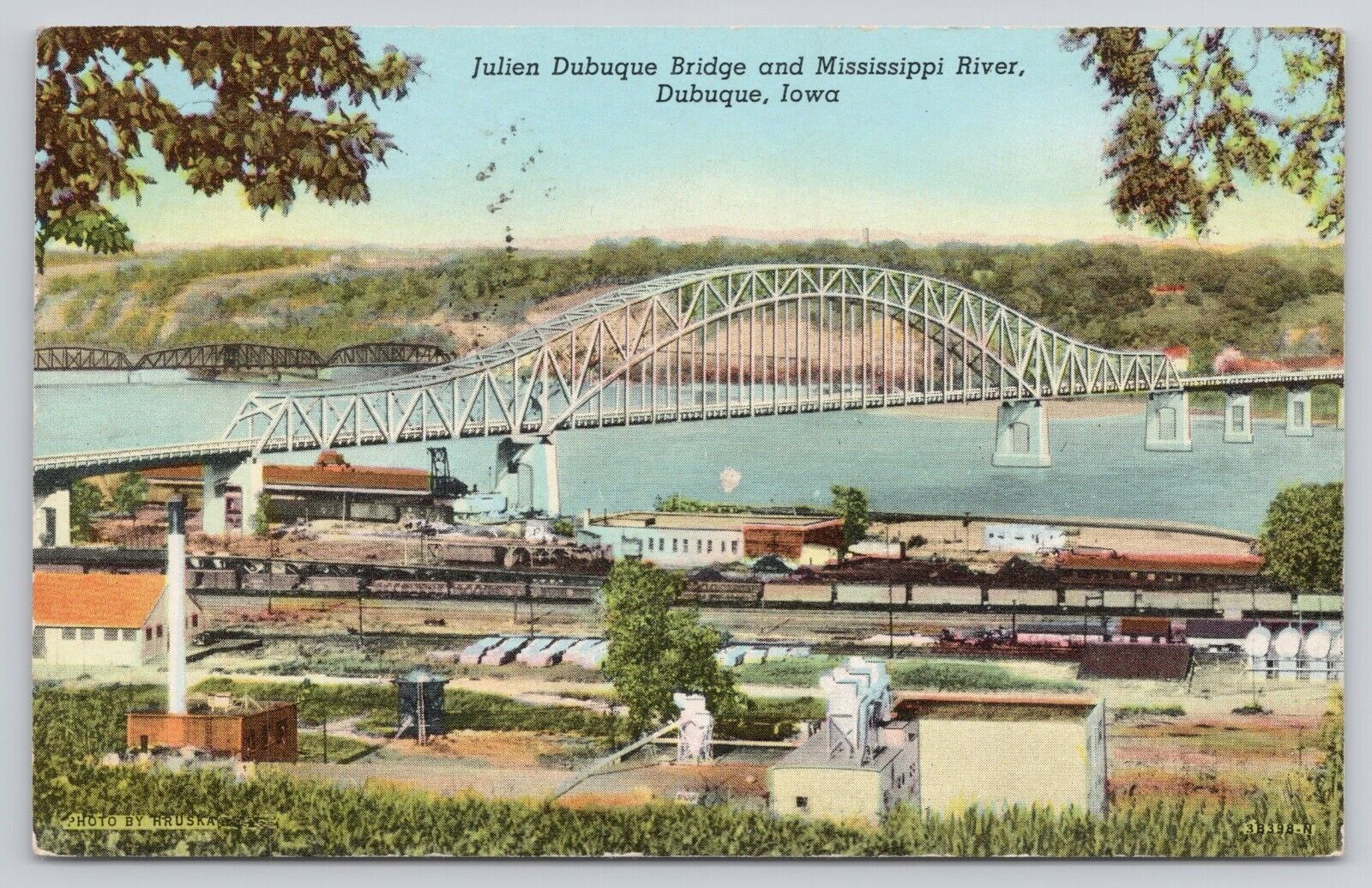 Julian Dubuque Bridge over Mississippi River Iowa 1943 Reprint Postcard