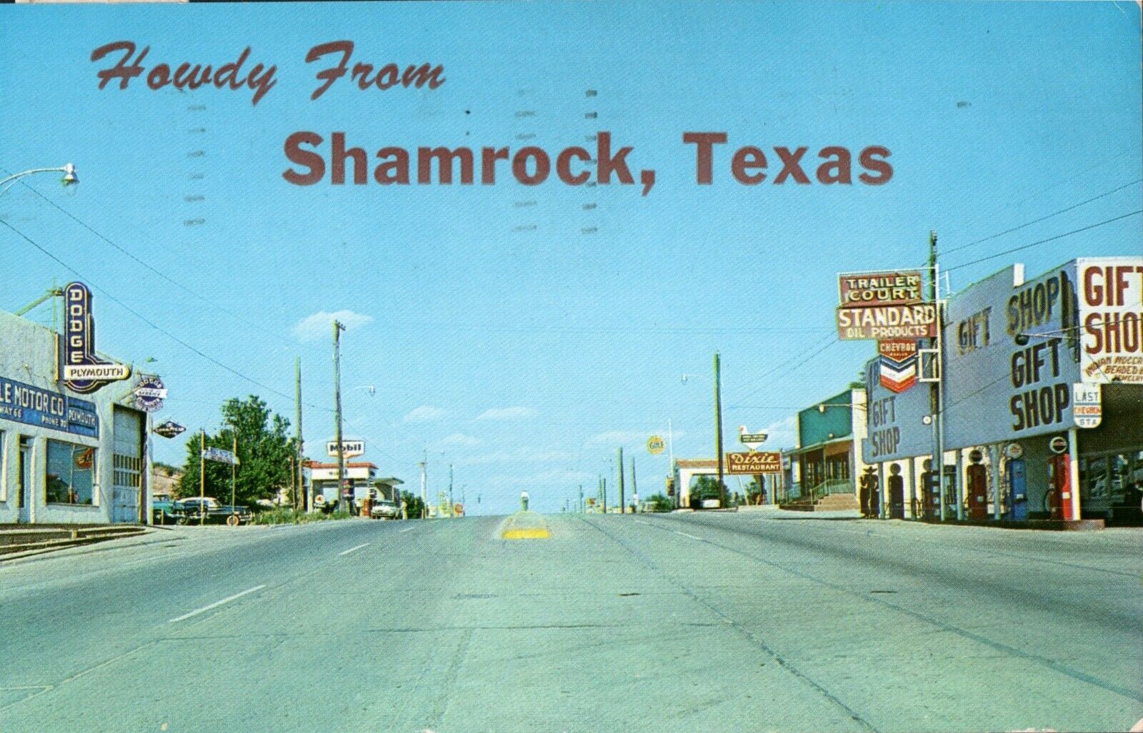 Postcard Street View Howdy From Shamrock Texas TX US Route 66 Gas Stations c1961