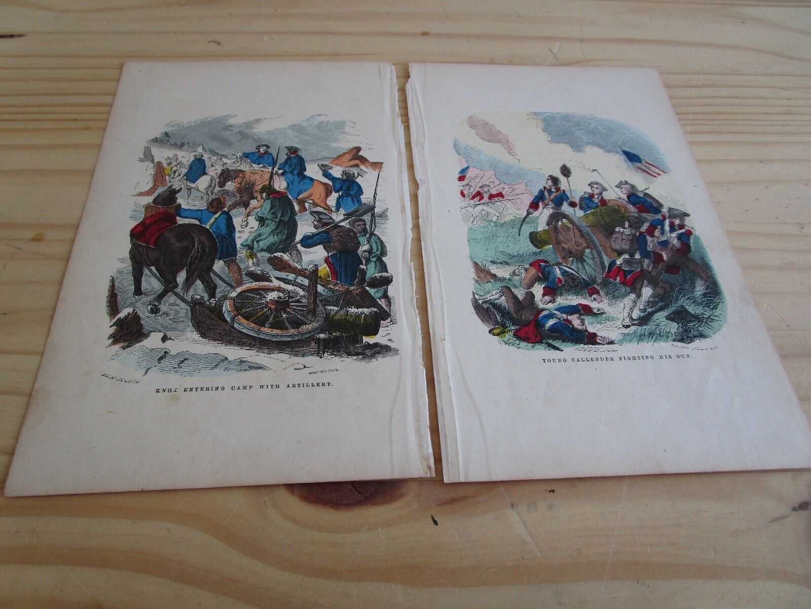 lot of 2 1860\'s Hand Colored ENGRAVINGS revolutionary war scenes