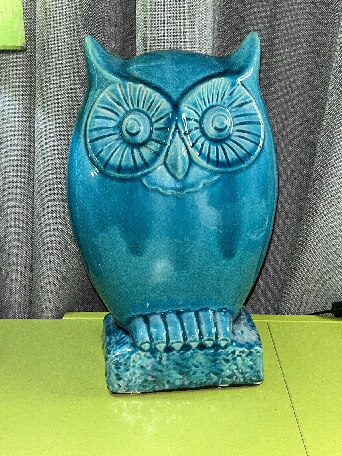 Porcelain/Ceramic 12” Turquoise Teal  Handmade Fire Glazed Hoot Owl Home Decor