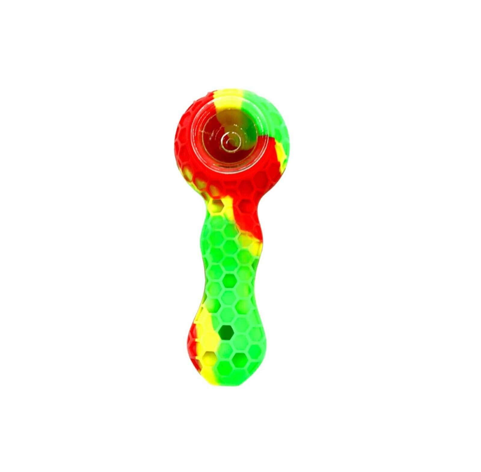Unbreakable Silicone Tobacco Smoking Pipe w/ Glass Bowl RED GREEN YELLOW